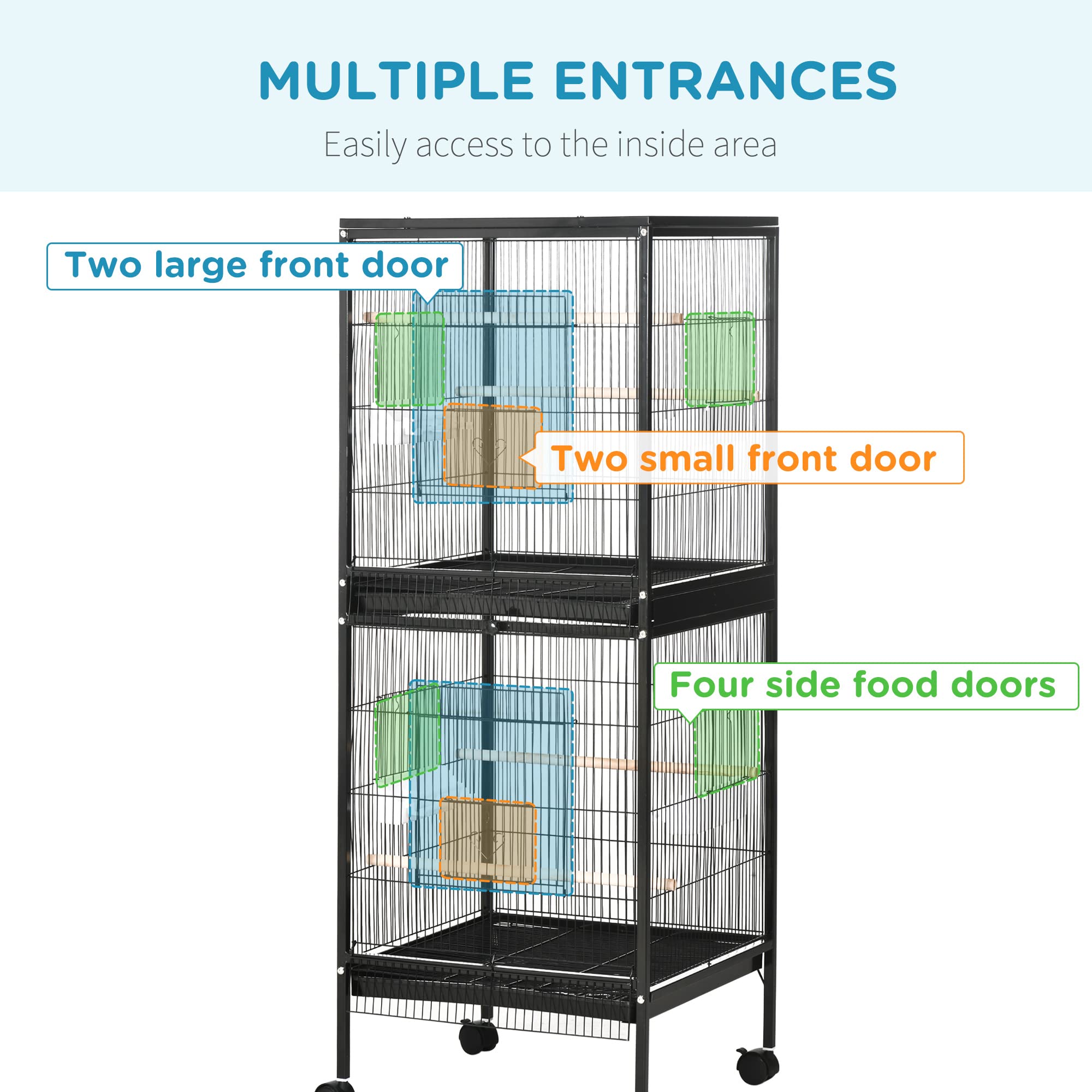 PawHut Large Bird Cage with 1.7 ft. Width for Wingspan, Bird Aviary Indoor with Multi - Door Design, Fit for a Canary, Finch, Co